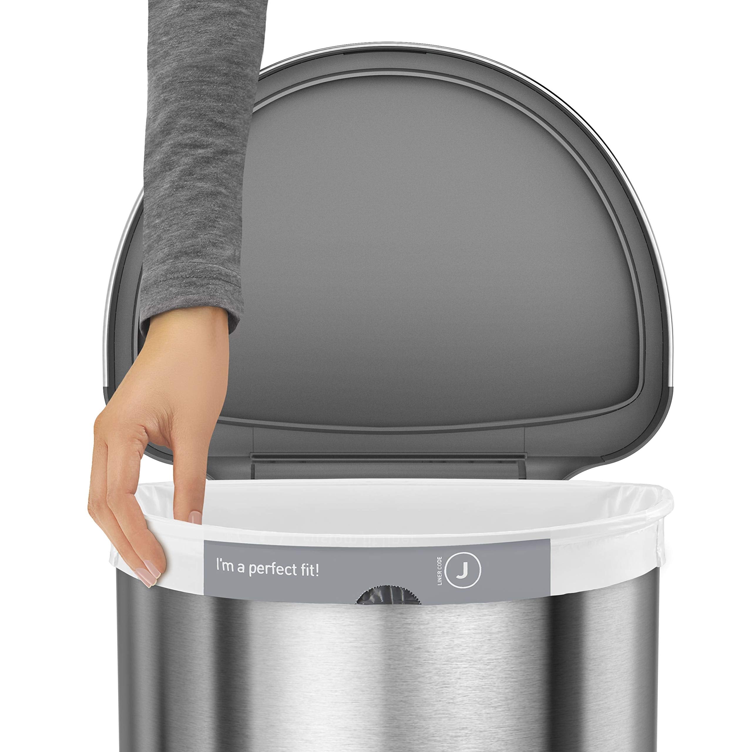 Simplehuman 45L interior shows liner pocket and clean design.
