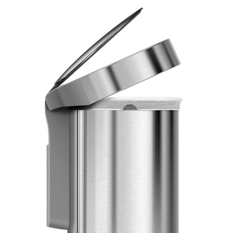 Simplehuman 45L semi-round sensor bin open lid shows smooth operation.