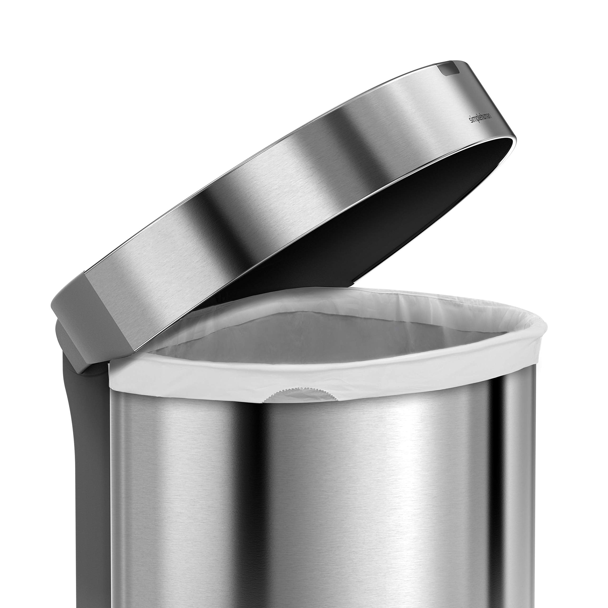Simplehuman 45L sensor bin with whisper-quiet motor for quiet kitchens.