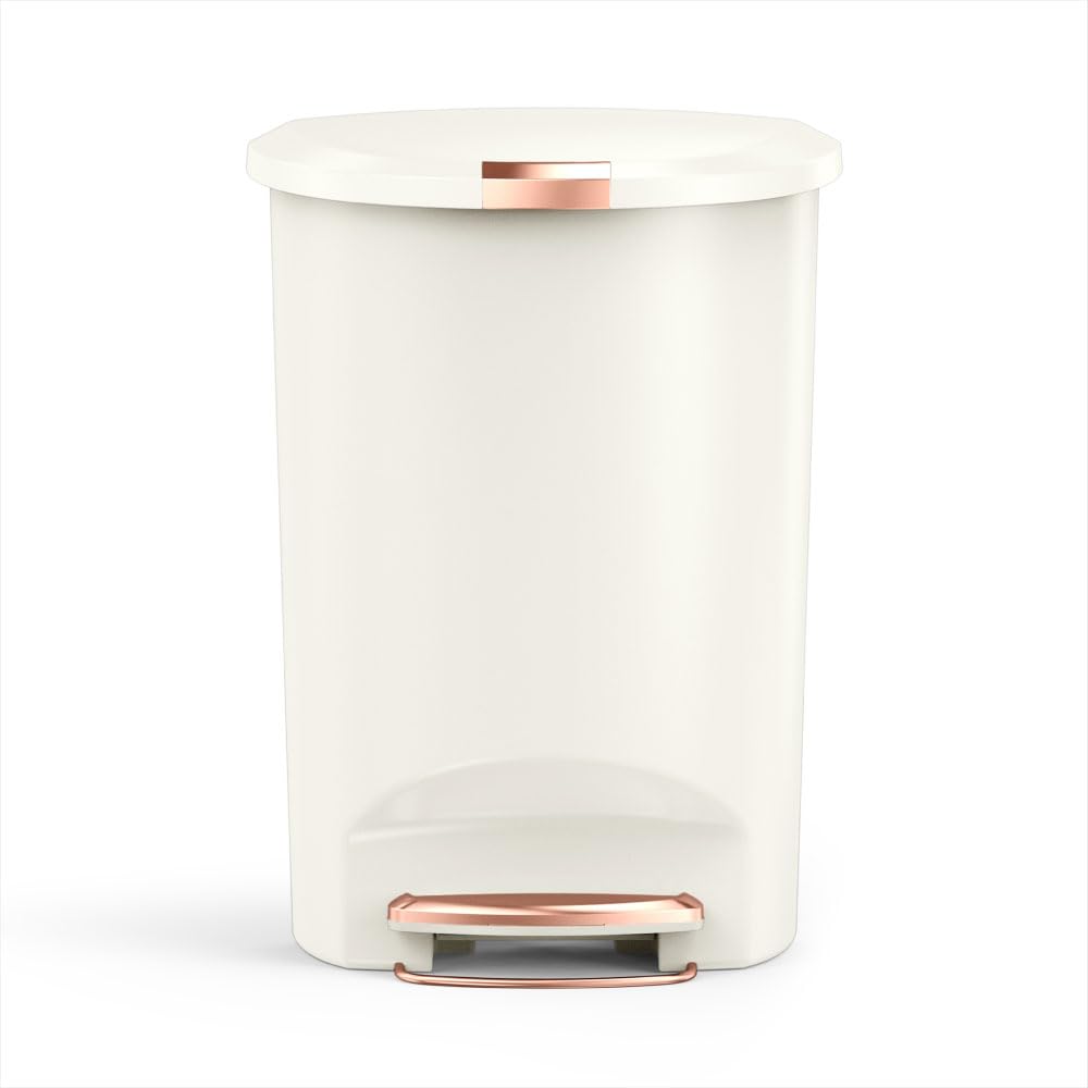 simplehuman 50L kitchen trash can with a flat back fits flush against walls for space saving