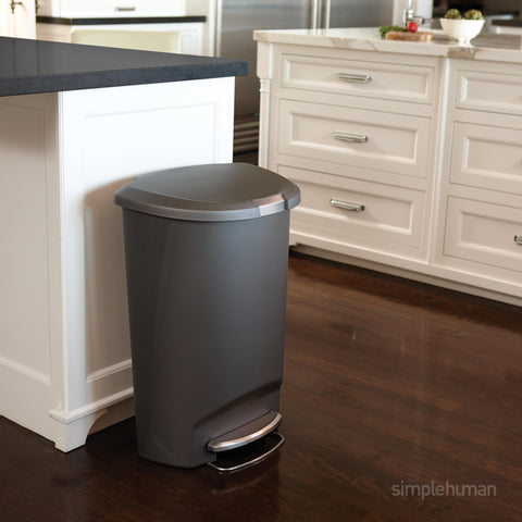 simplehuman 50L trash can steel pedal close-up for smooth silent operation