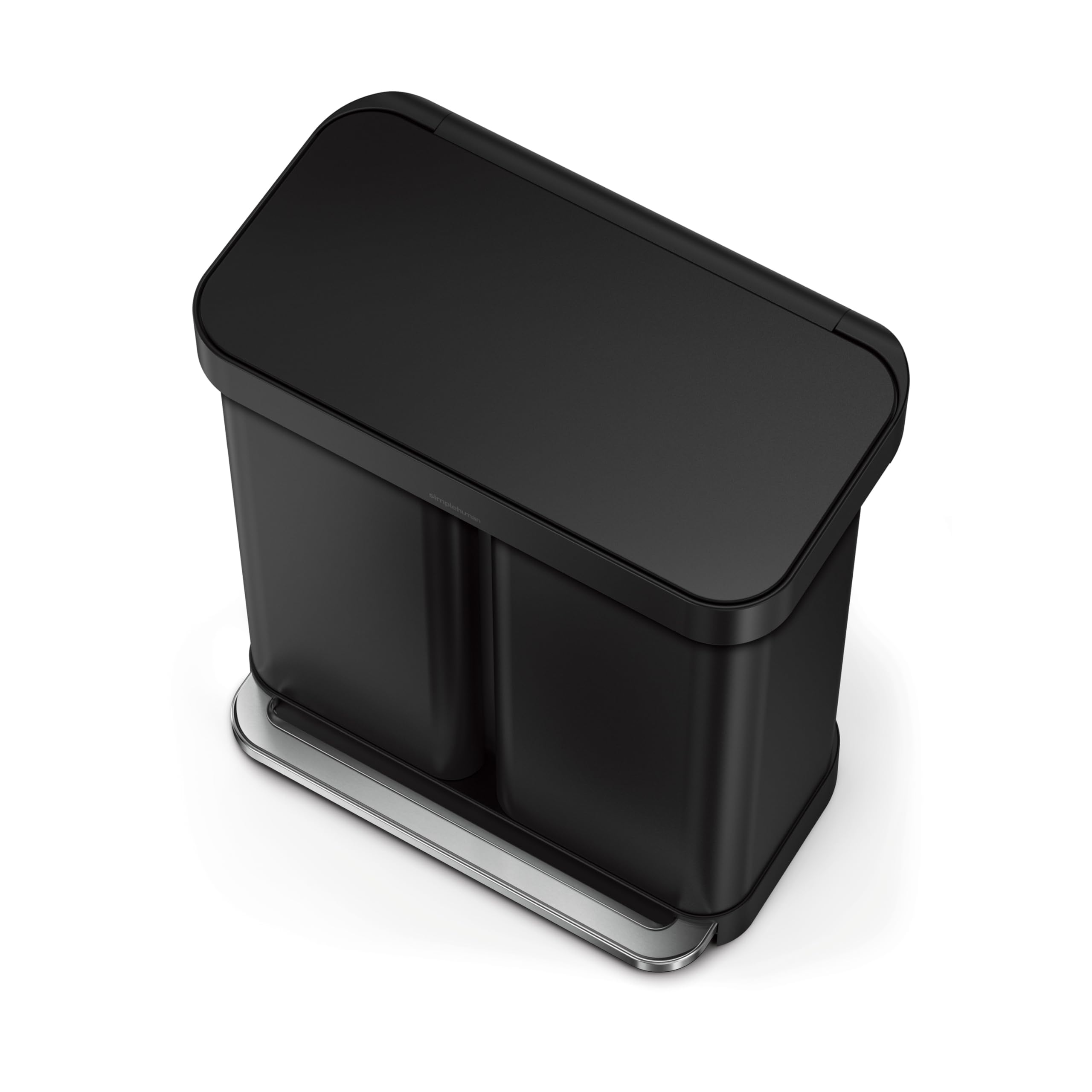 simplehuman dual-compartment can side view shows handle bucket for easy disposal