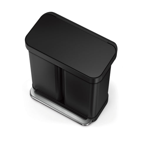 simplehuman dual-compartment can side view shows handle bucket for easy disposal