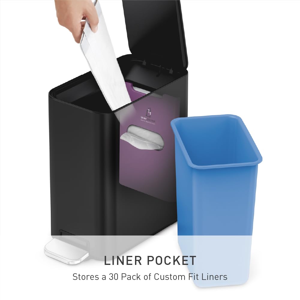 simplehuman 5L Slim inner bucket is removable for easy liner access and cleaning.
