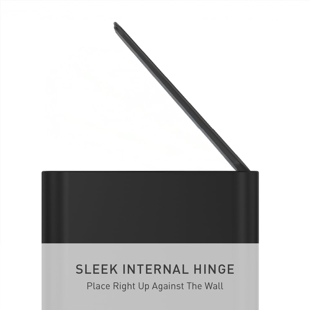simplehuman 5L Slim matte black finish complements modern bathroom decor.
