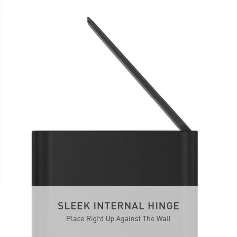 simplehuman 5L Slim matte black finish complements modern bathroom decor.