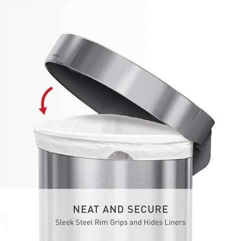 simplehuman 60L semi-round trash can liner-rim-access shows hidden liner for clean disposal.