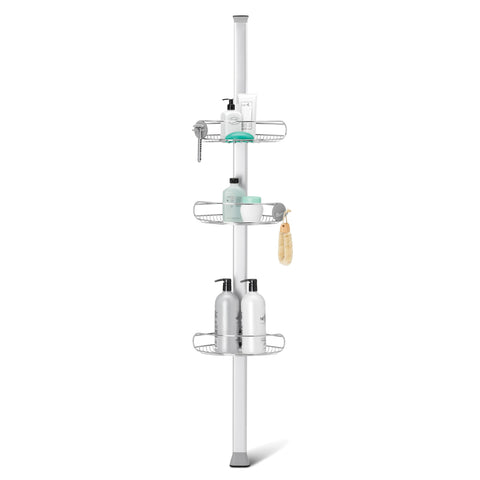 Simplehuman 8ft tension pole shower caddy with stainless steel build for a sturdy, tool-free fit.