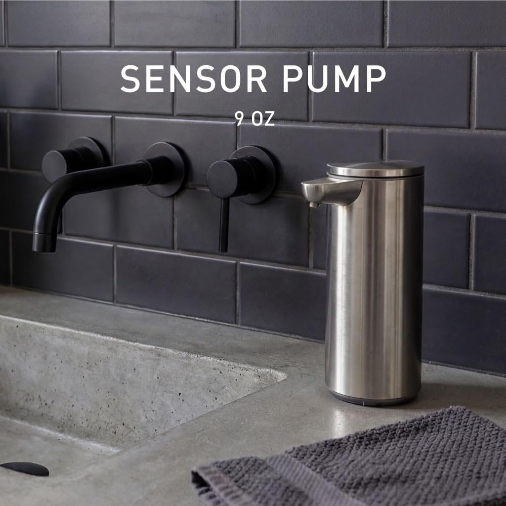 Simplehuman touch-free sensor pump side view highlighting precise dispensing