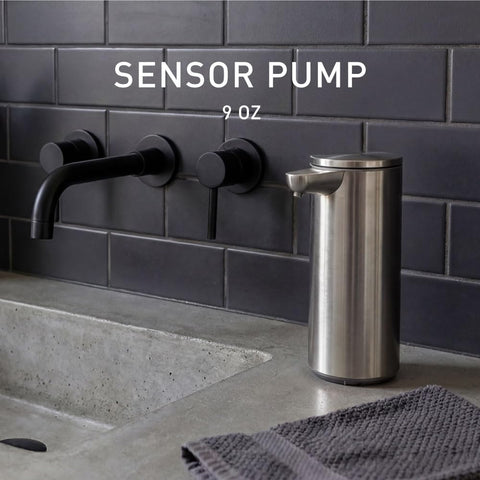 Simplehuman touch-free sensor pump side view highlighting precise dispensing
