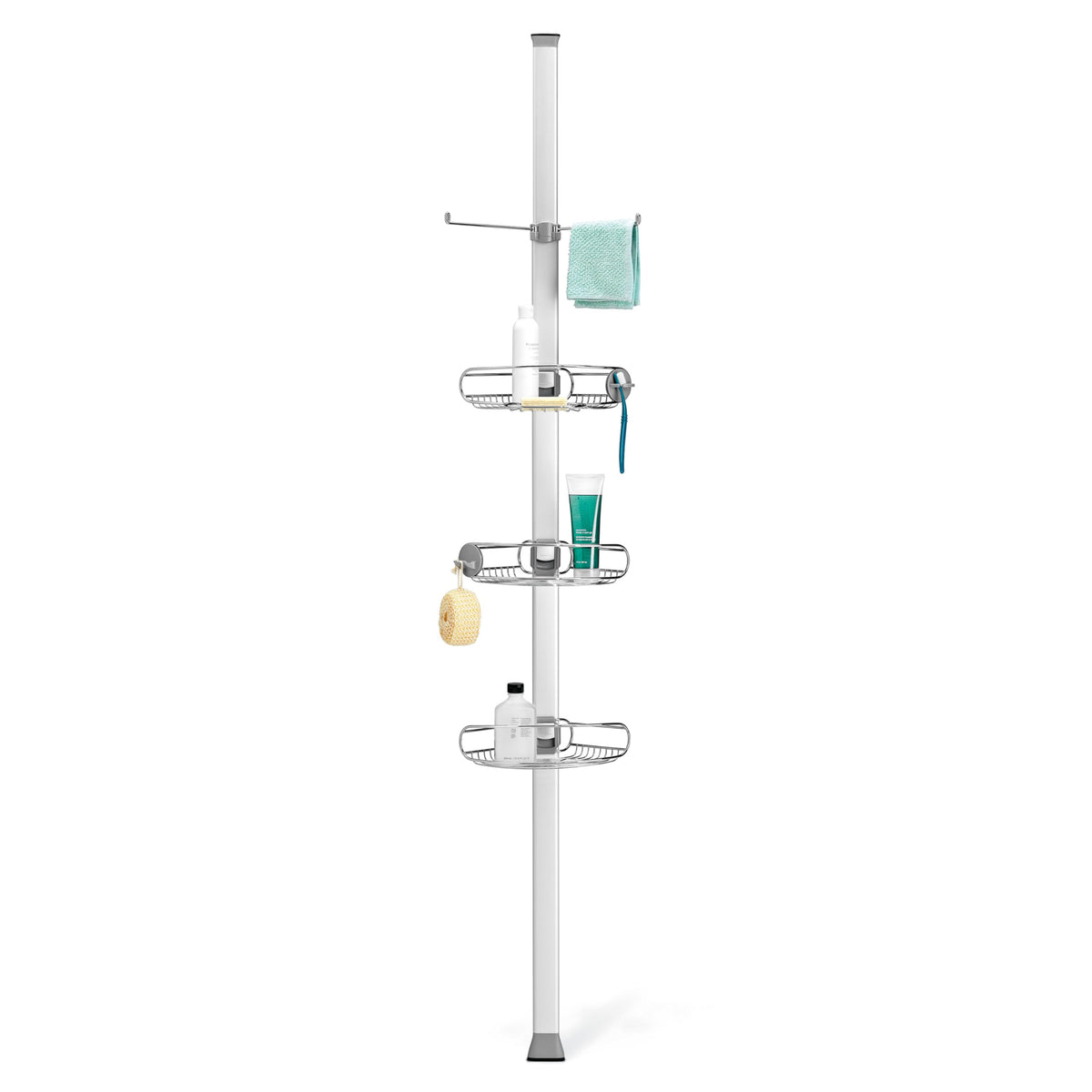 simplehuman 9ft tension pole shower caddy with adjustable shelves for tall bottles