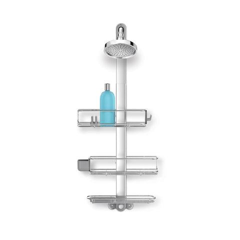 simplehuman adjustable extendable shower caddy in stainless steel and aluminum for clutter-free organization