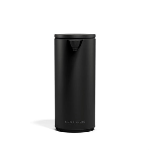 simplehuman touch-free sensor pump front view, hands-free soap dispensing in matte black.