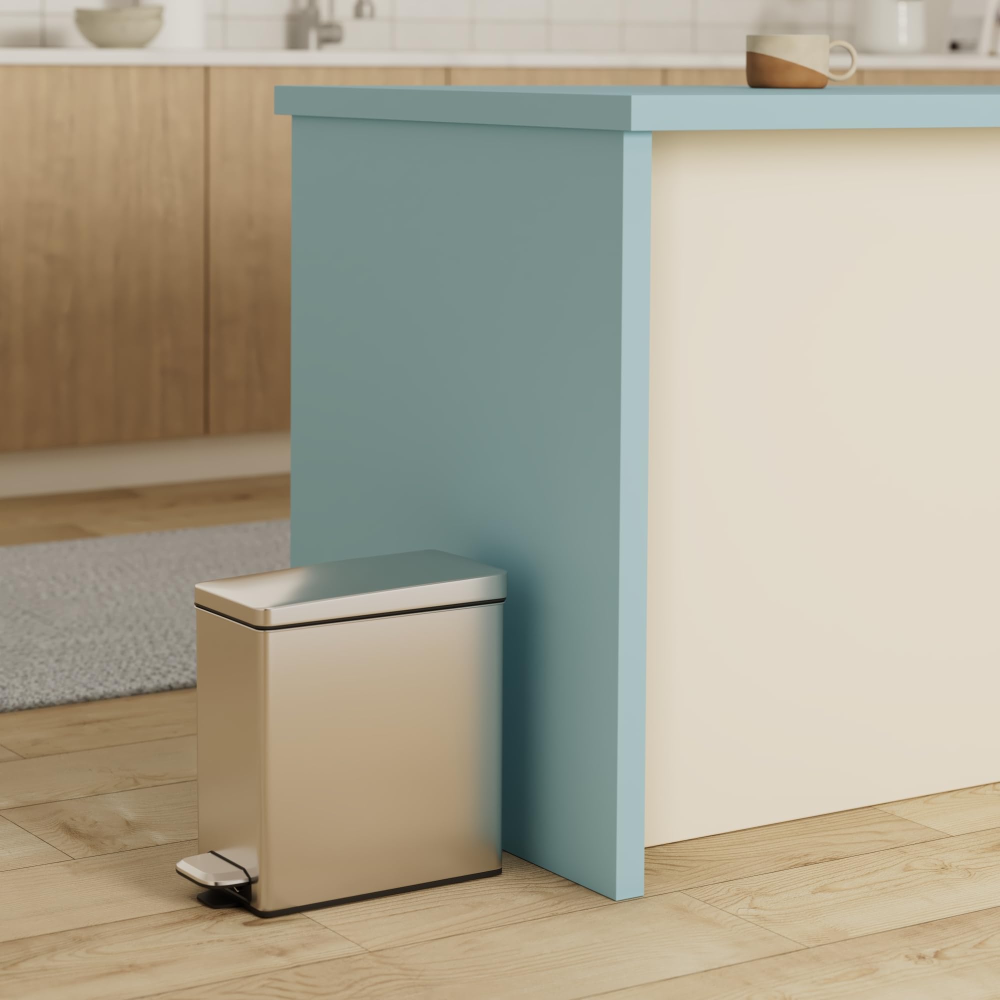 simplehuman brushed stainless steel body with fingerprint-proof finish for easy maintenance