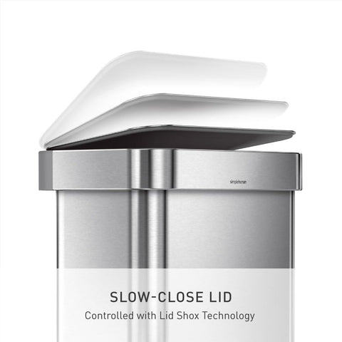simplehuman brushed stainless steel surface resists fingerprints