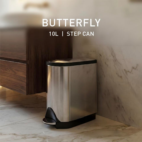 simplehuman brushed stainless steel finish adds sleek durability to any bathroom
