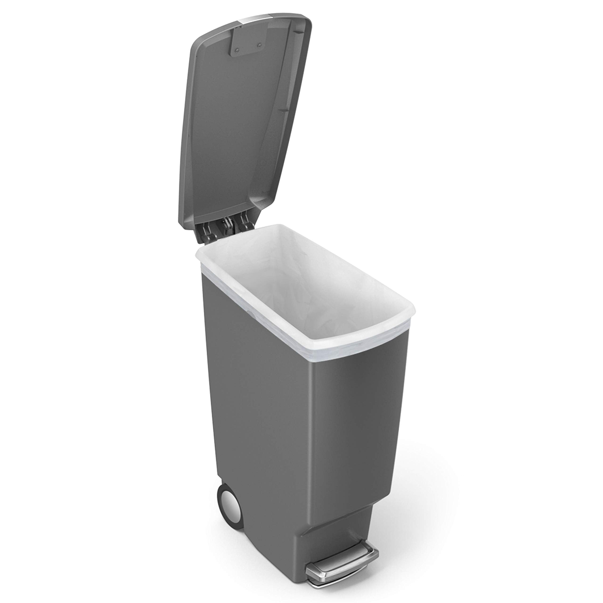 simplehuman built-in wheels enable easy maneuvering around the kitchen