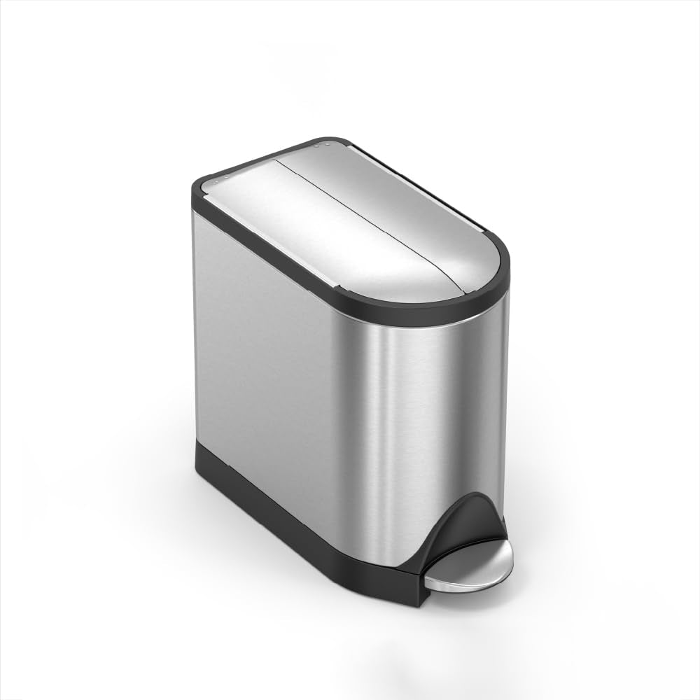 simplehuman butterfly lid bathroom trash can with centered opening for easy access