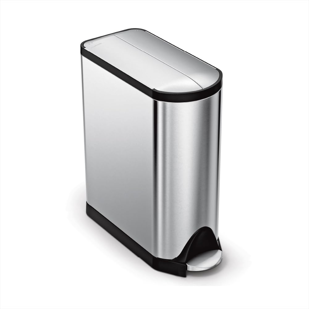 simplehuman butterfly lid trash can center-opening for extra clearance