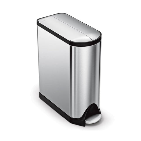 simplehuman butterfly lid trash can center-opening for extra clearance