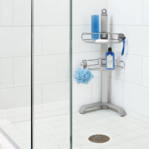 simplehuman corner shower caddy rust-proof materials resist humidity.