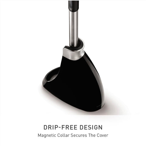 crescent-shaped brush head reaches hard-to-clean areas around the rim