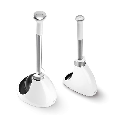 Simplehuman crescent brush head reaches hard-to-clean areas around the rim.