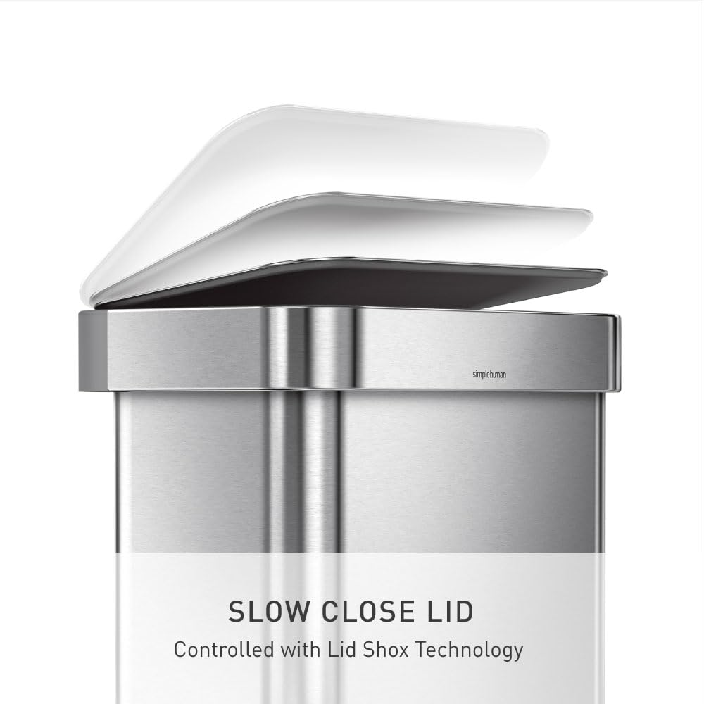 simplehuman dent-proof plastic lid resists fingerprints.