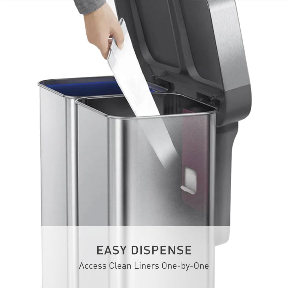 Simplehuman dual compartments separate trash and recyclables.