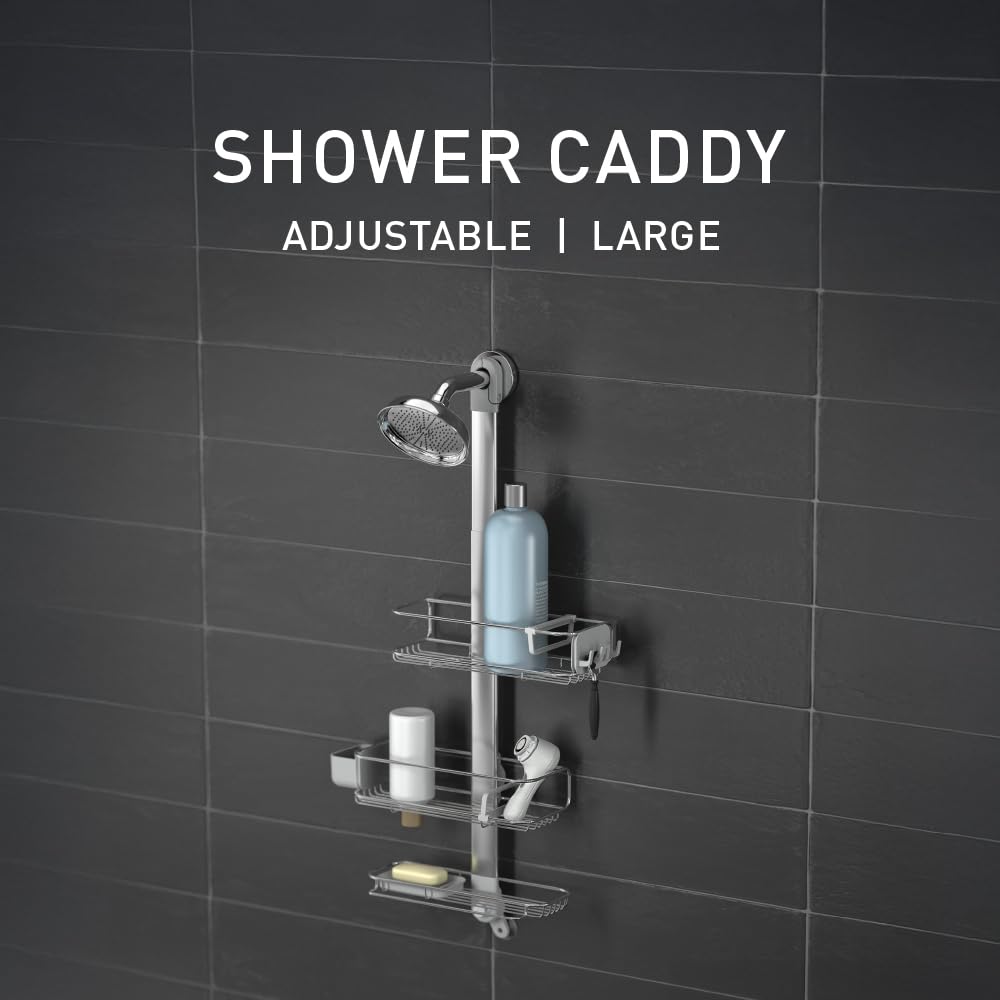 simplehuman shower caddy neck extends for tall bottles and easy reach