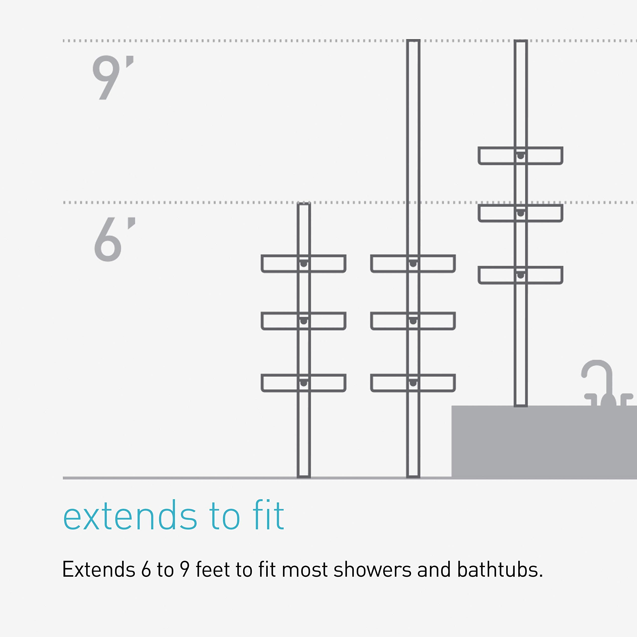 simplehuman full setup shown in a stylish shower with tidy shelves