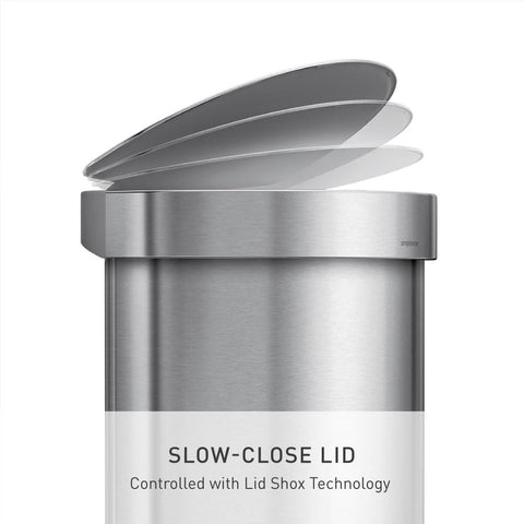 simplehuman lid shox close-up demonstrates silent, smooth lid operation.