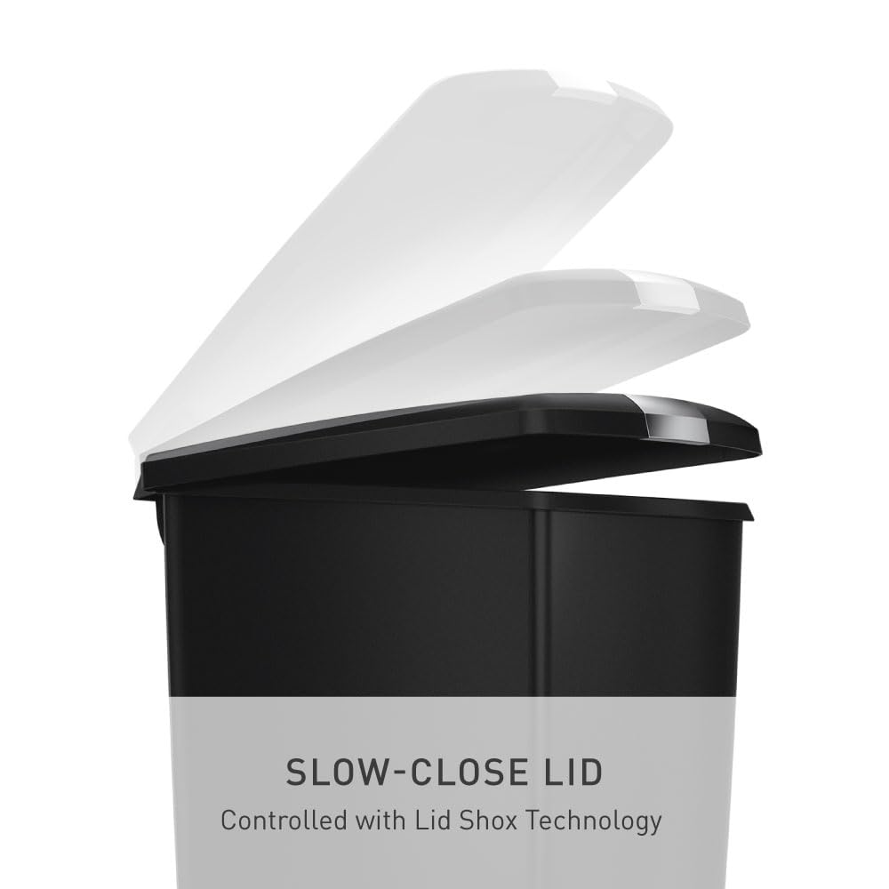 lid shox provides a smooth, quiet close for the black trash can.