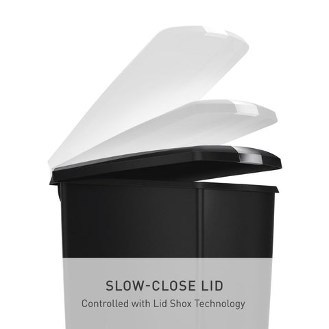 lid shox provides a smooth, quiet close for the black trash can.