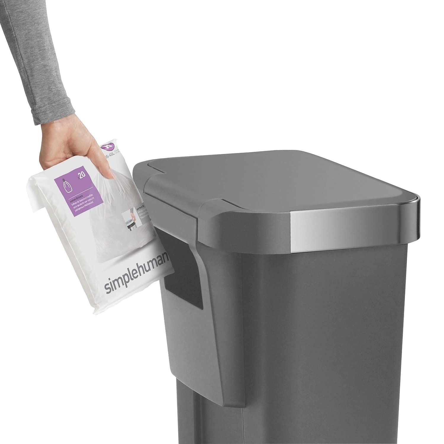 Simplehuman liner pocket system enabling one-by-one liner changes