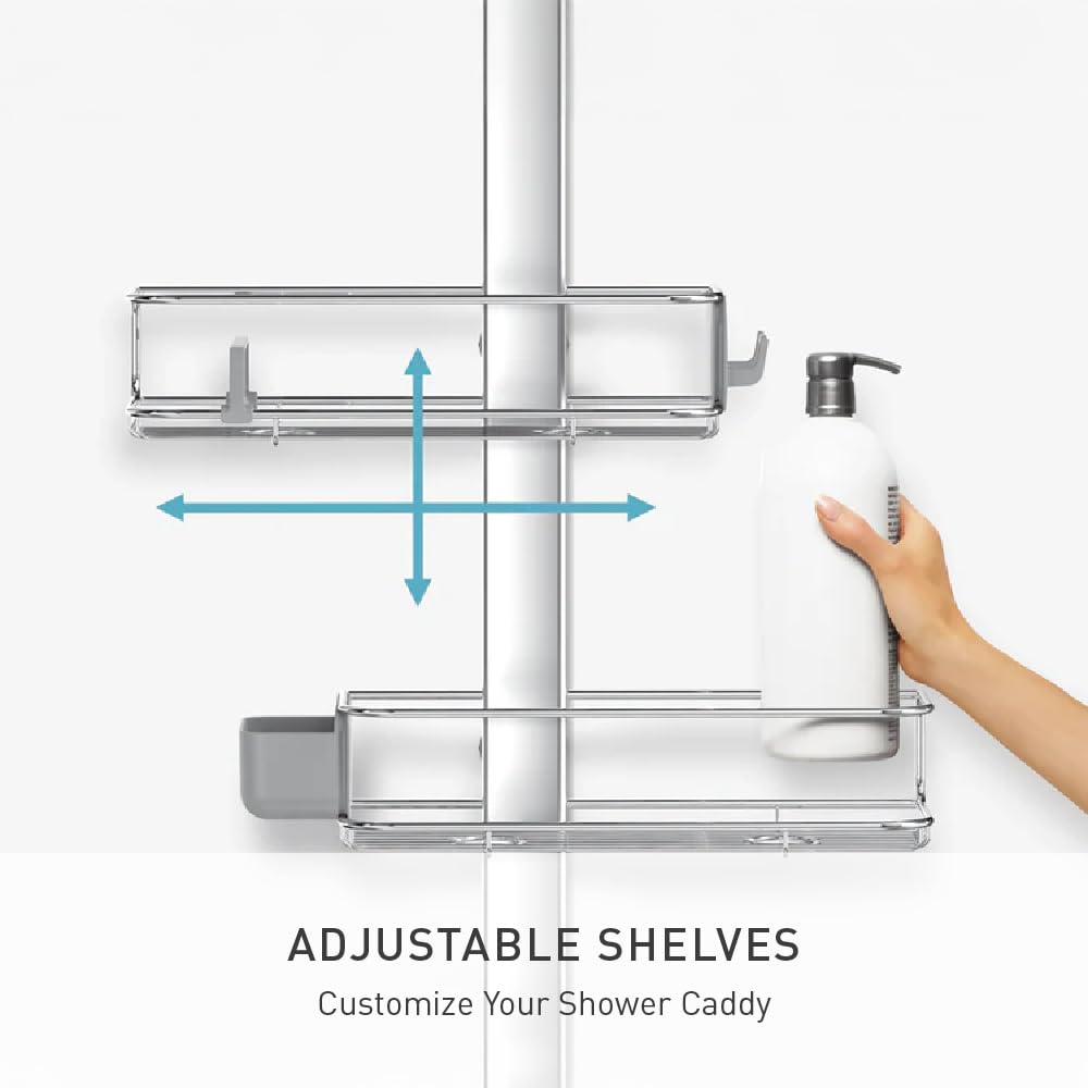 simplehuman shower caddy with movable shelves for flexible layout