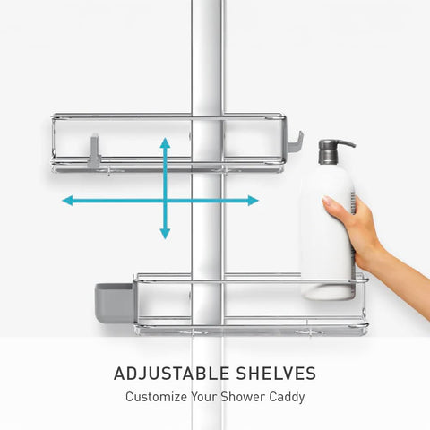 simplehuman shower caddy with movable shelves for flexible layout