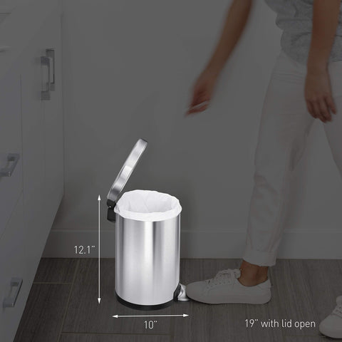 simplehuman non-skid base keeps the can steady on smooth bathroom floors.