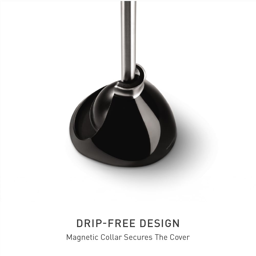 simplehuman plunger with narrow-profile flange for efficient plunging on modern toilets.