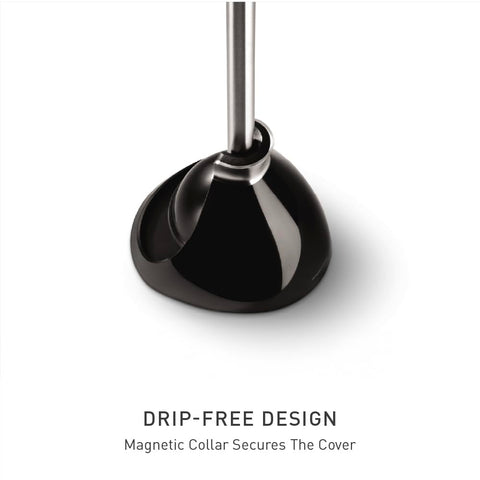 simplehuman plunger with narrow-profile flange for efficient plunging on modern toilets.