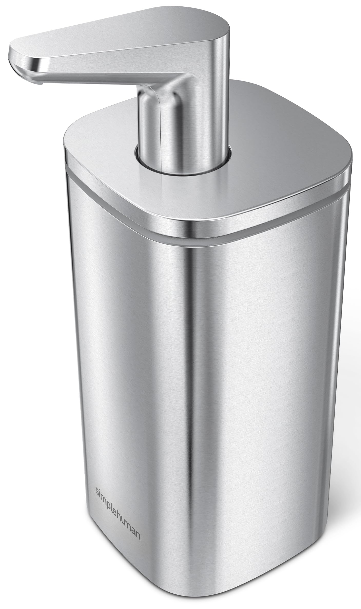 simplehuman pulse pump stainless steel dispenser shows smooth soap dispensing