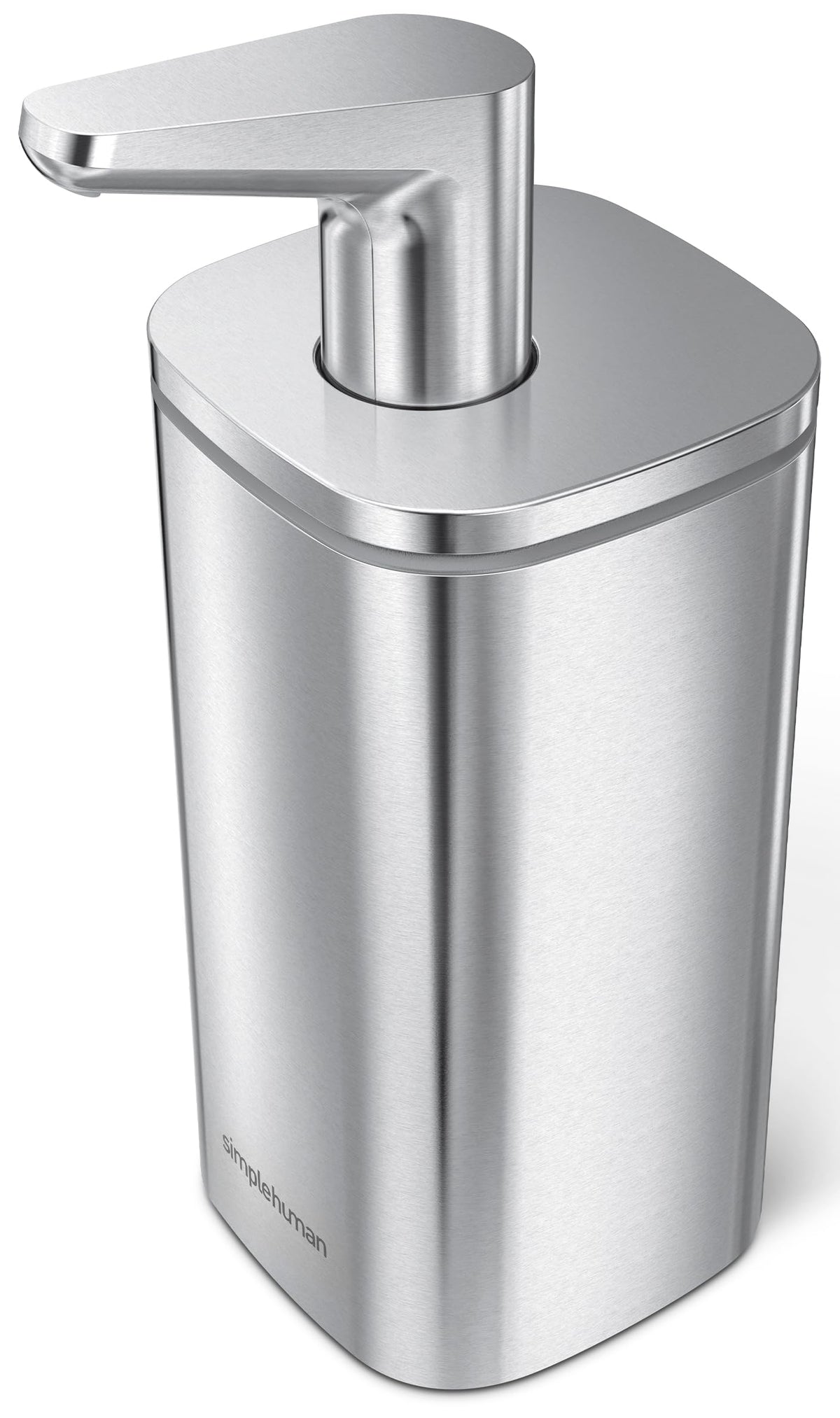 simplehuman pulse pump stainless steel dispenser shows smooth soap dispensing