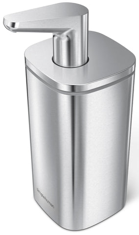simplehuman pulse pump stainless steel dispenser shows smooth soap dispensing
