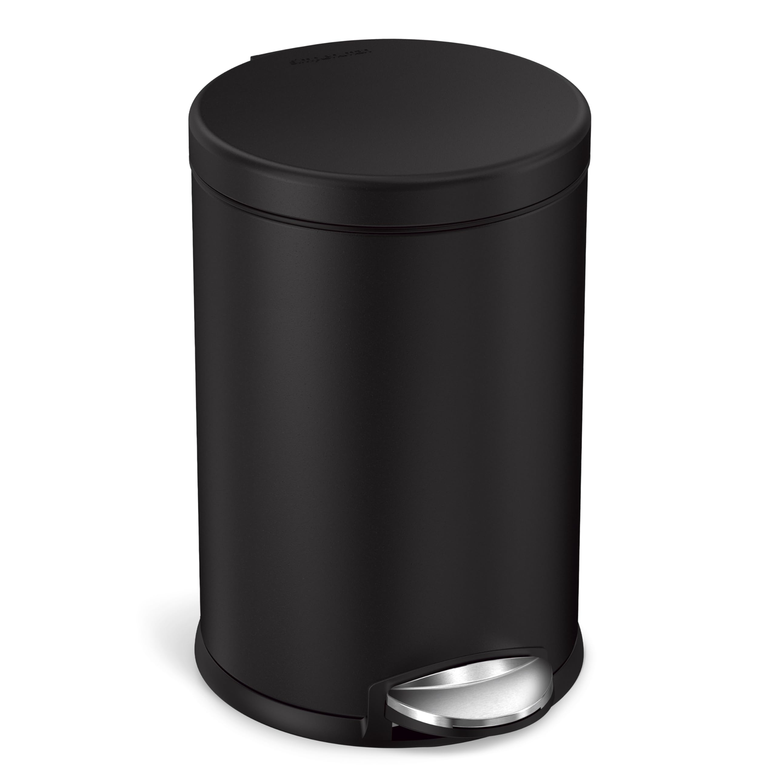 simplehuman round bathroom trash can with lid closed silently for a calm space