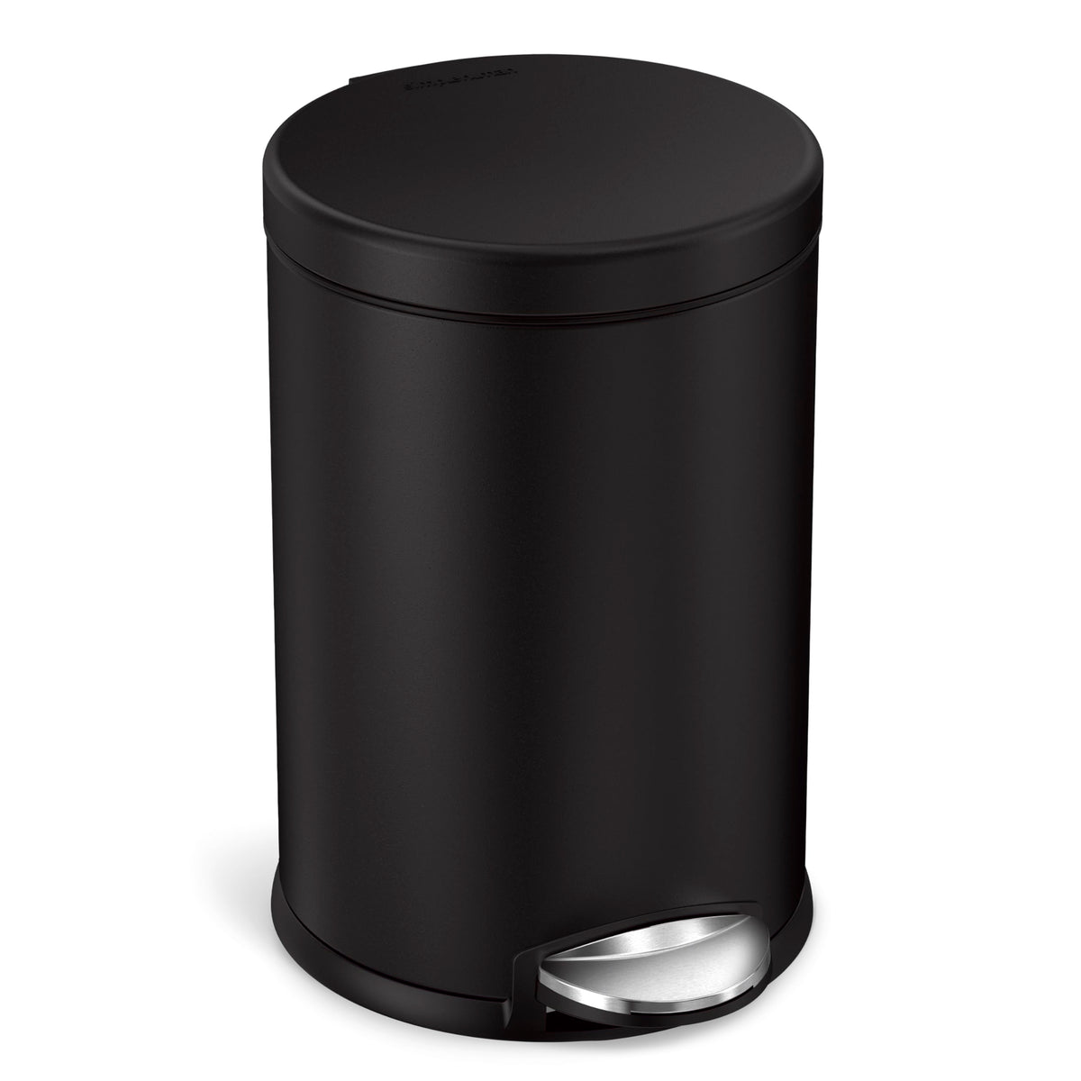 simplehuman round bathroom trash can with lid closed silently for a calm space