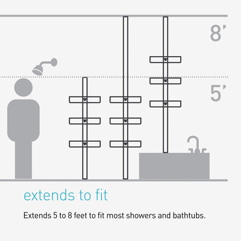 Simplehuman rust-proof materials ensure durable, easy-to-clean shower organization.