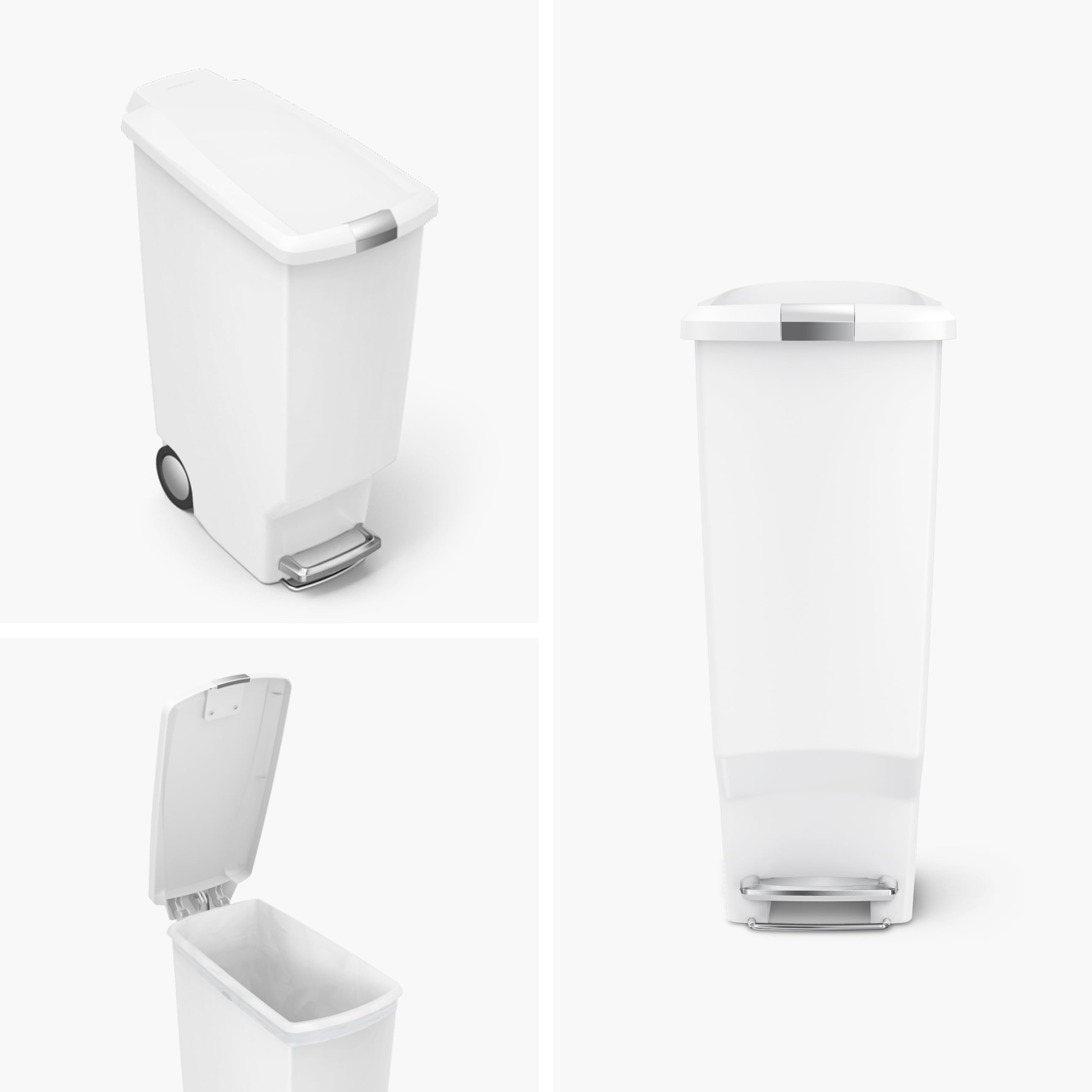 simplehuman secure slide lock lid prevents pets from accessing the trash.