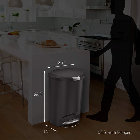 simplehuman semi round trash can stay open lid enables hands free use during chores