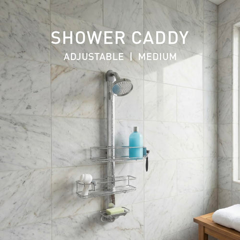 simplehuman shower caddy movable divider separating small items