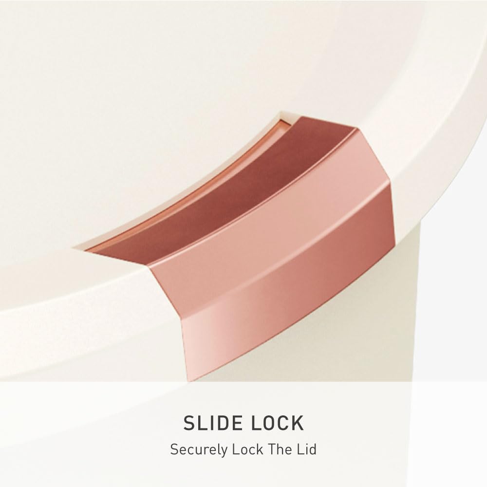 slide lock keeps lid secure from pets and curious children